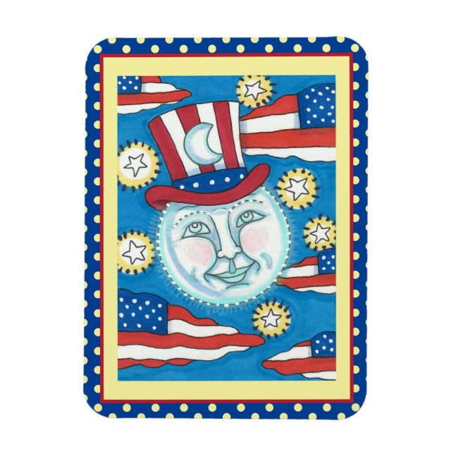 AMERICANA FOLK ART PATRIOTIC MAN IN THE MOON MAGNET (Vertical)