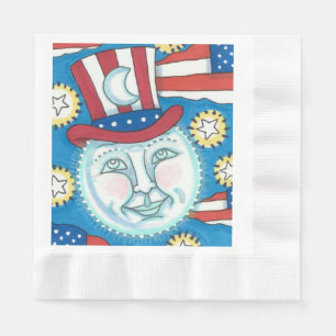 AMERICANA FOLK ART PATRIOTIC MAN IN THE MOON NAPKINS