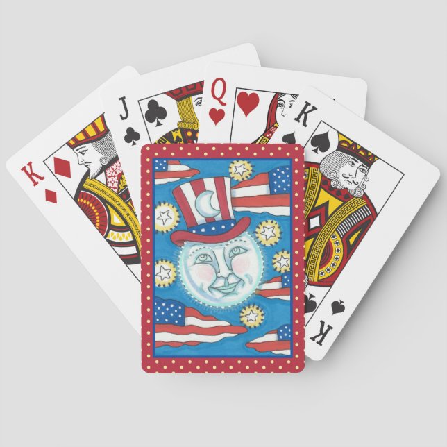 AMERICANA FOLK ART PATRIOTIC MAN IN THE MOON POKER CARDS (Back)