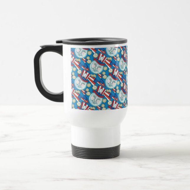 AMERICANA FOLK ART PATRIOTIC MAN IN THE MOON TRAVEL MUG (Left)
