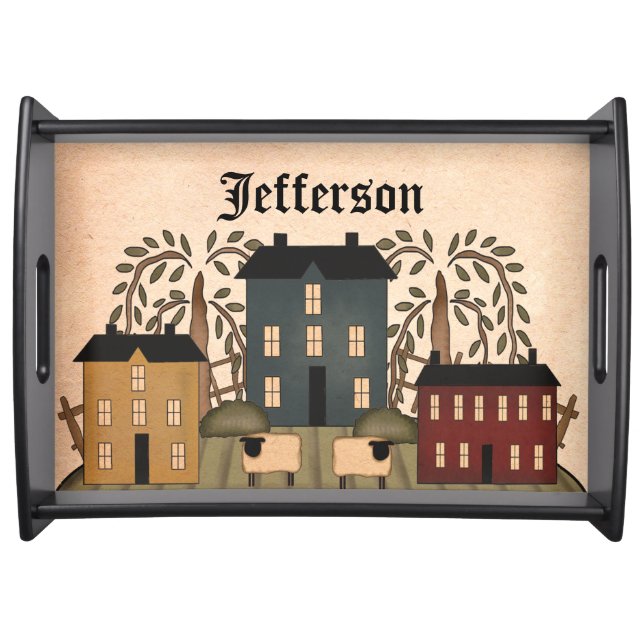 Americana Folk Art Personalized Serving Tray (Front)