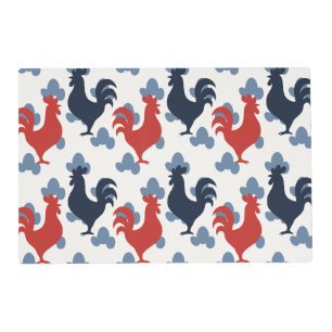 Americana Folk Art Roosters – Rustic Farm Pattern Placemat
