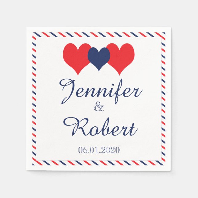 Americana Hearts Wedding Napkin (Front)