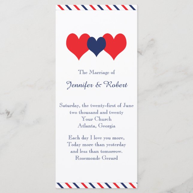 Americana Hearts Wedding Program (Front)
