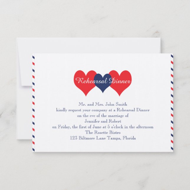 Americana Hearts Wedding Rehearsal Invitation (Front)