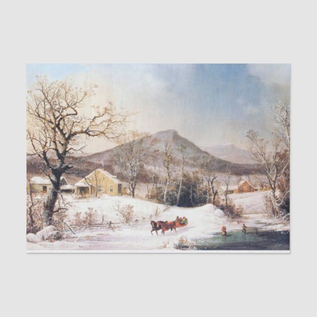 Americana Horse Sleigh Snowy Winter Tissue Paper (Front)