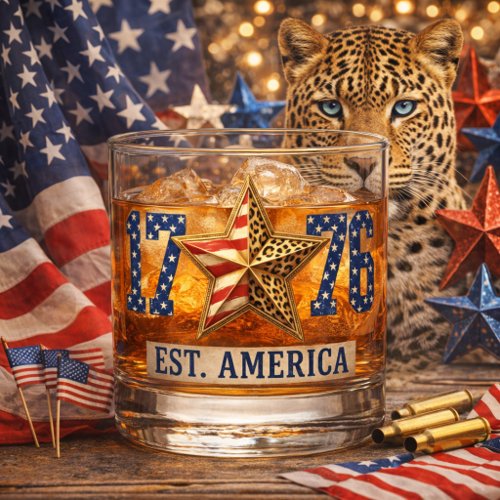 Americana Leopard‑Print Fusion Design Whiskey Glass