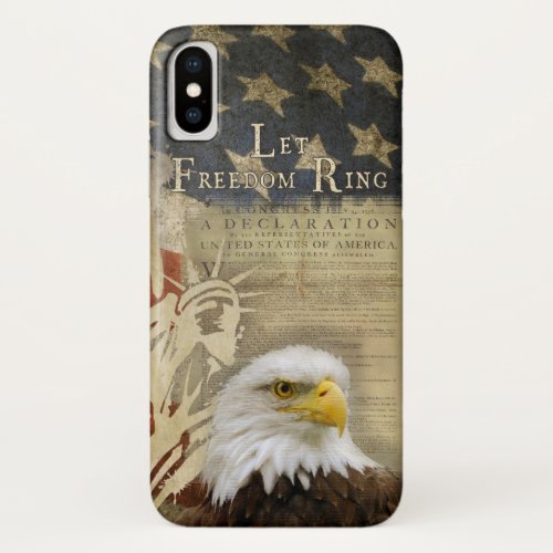 Americana Let Freedom Ring Bald Eagle Flag iPhone X Case
