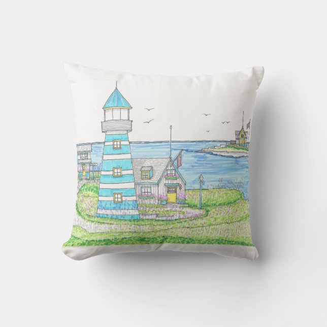Americana Lighthouse Outdoor Pillow (Front)