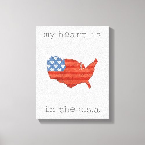 Americana  My Heart Is In The USA Map Canvas Print