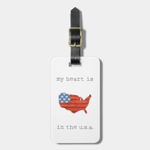 Americana  My Heart Is In The USA Map Luggage Tag