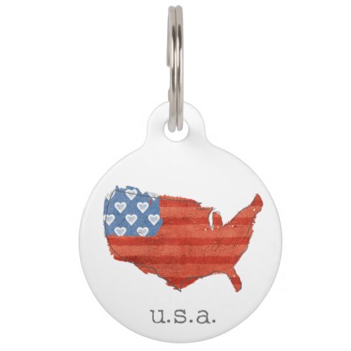 Americana  My Heart Is In The USA Map Pet ID Tag