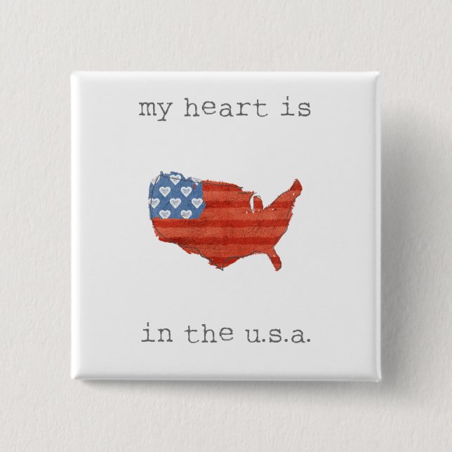 Americana | My Heart Is In The USA Map Pinback Button (Front)