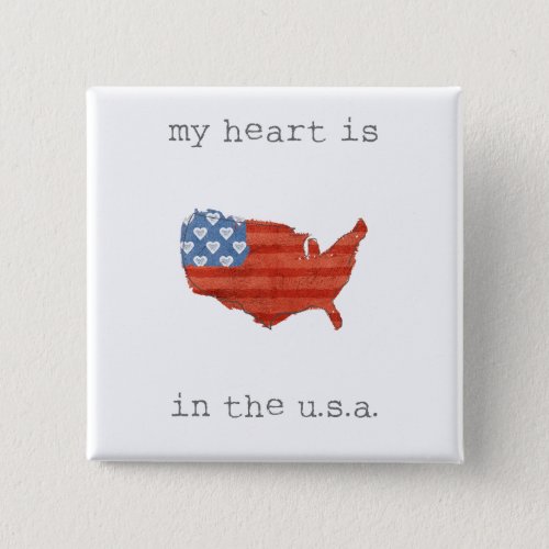 Americana  My Heart Is In The USA Map Pinback Button
