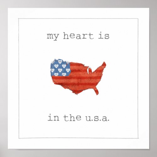 Americana  My Heart Is In The USA Map Poster