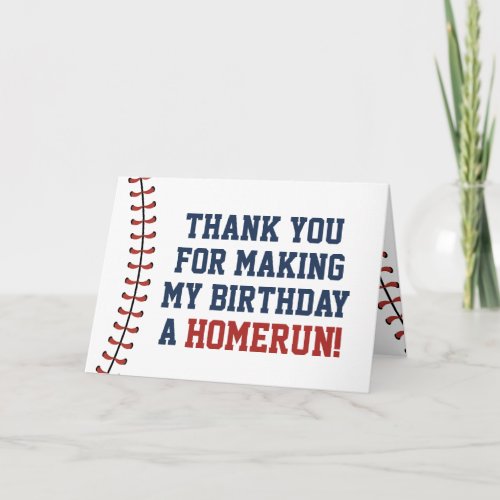 Americana Navy and Red Baseball Birthday Thank You Card