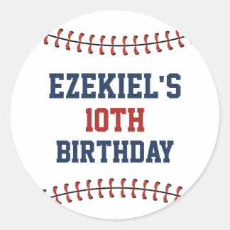 Americana Navy Blue & Red Baseball Birthday Classic Round Sticker