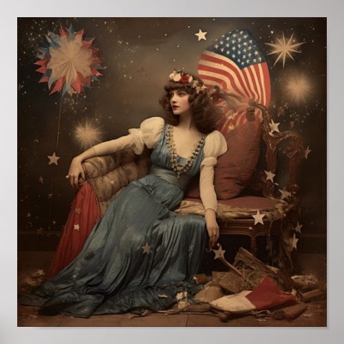 Americana New Years Woman with a Flag Poster