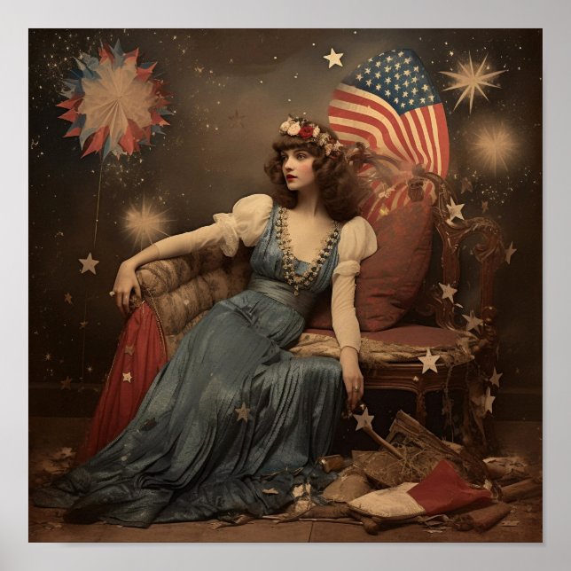Americana New Years Woman with a Flag Poster (Front)