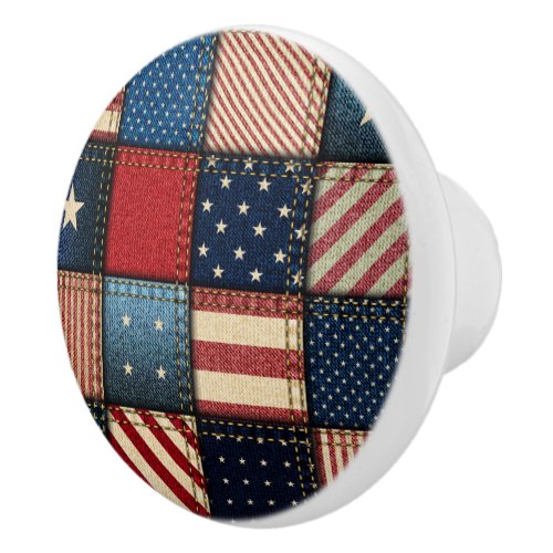 Americana Patchwork Image Ceramic Knob