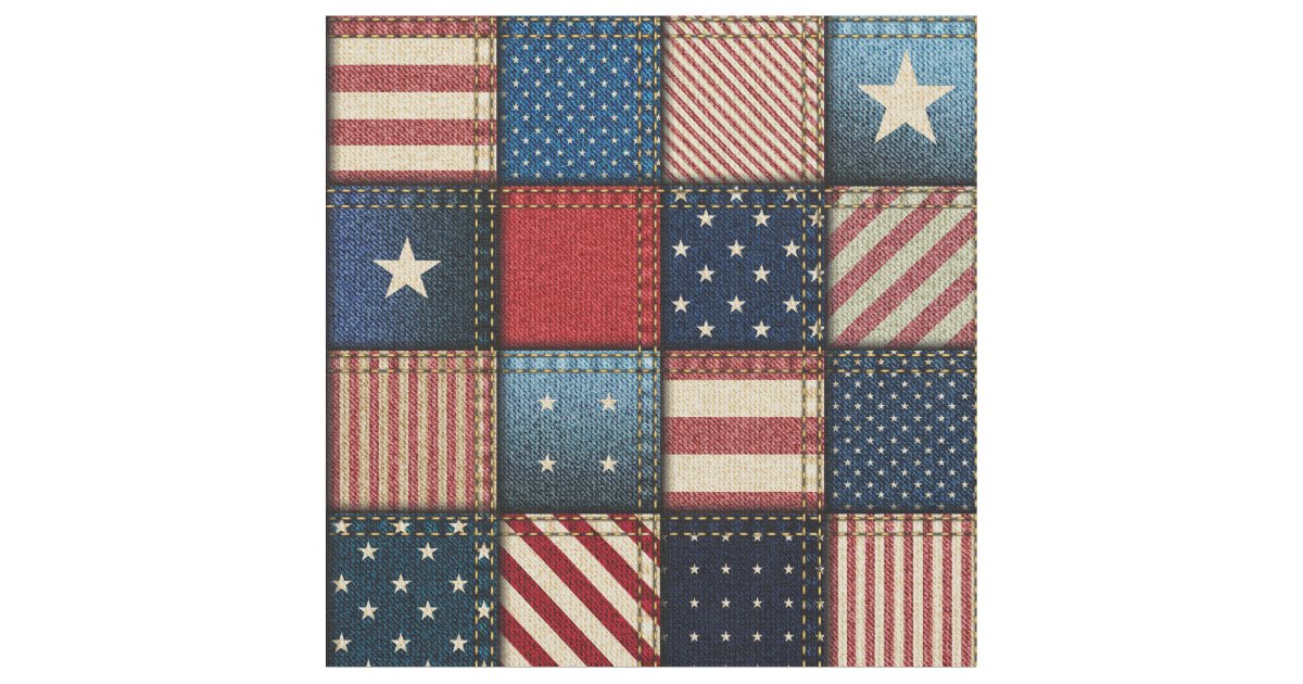 Americana Patchwork Image Fabric | Zazzle