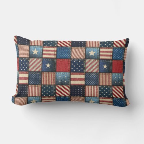 Americana Patchwork Image Lumbar Pillow