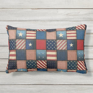 Americana Patchwork Image Lumbar Pillow