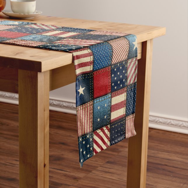 Americana Patchwork Image Medium Table Runner (In Situ)