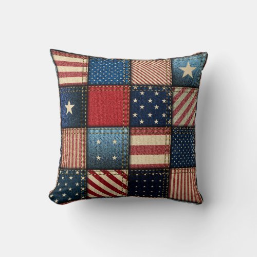 Americana Patchwork Image Throw Pillow