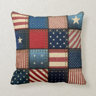 Americana Patchwork Image Throw Pillow