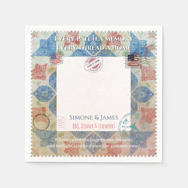 Americana Patchwork Memory Frame Party Decor Napkins (Front)