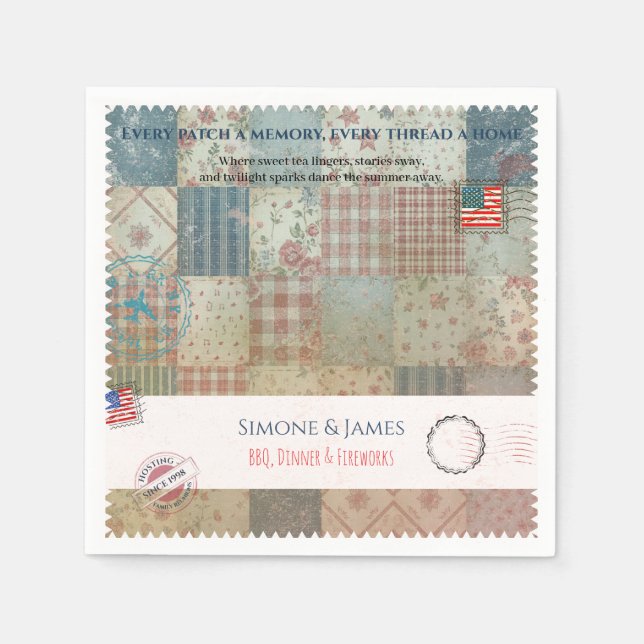 Americana Patchwork Memory Quilt Party Decor Napkins (Front)