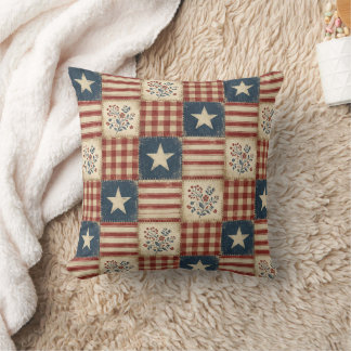 Americana Patriotic Country Rustic Farmhouse Stars Throw Pillow