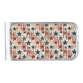 Americana Patriotic Country Rustic Stars Stripes Silver Finish Money Clip