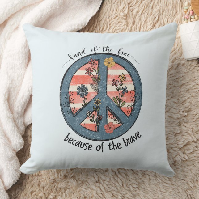 Americana Peace Symbol  Throw Pillow (Blanket)
