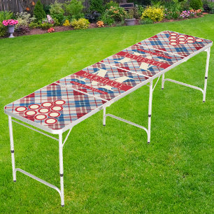 Americana Plaid Monogram & Name Overlay Beer Pong Table