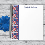 Americana Quilt Block Border Note Pad<br><div class="desc">Personalize this nice sized notepad printed with a pinwheel block style quilt border and your name or other text. Pattern is in Americana red, navy blue and gray colors. Generous blank writing space for all your lists, small sketches or other daily notes. Nice personalized gift for a quilting or sewing...</div>