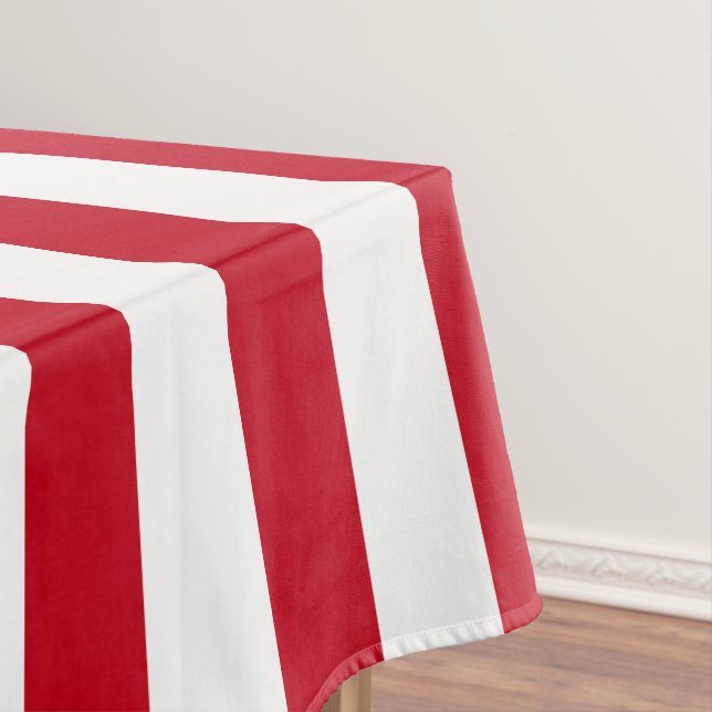 Americana Red And White Stripes Patriotic Tablecloth (In Situ)