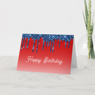 Americana Red Blue Glitter Drip Birthday Card