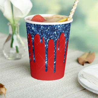 Americana Red Blue Glitter Drip Paper Cups