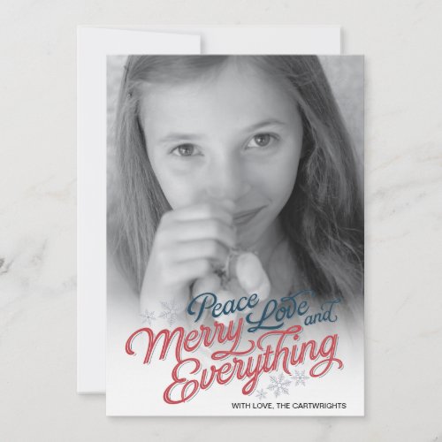 Americana Red Ribbon Script Holiday Photo Card