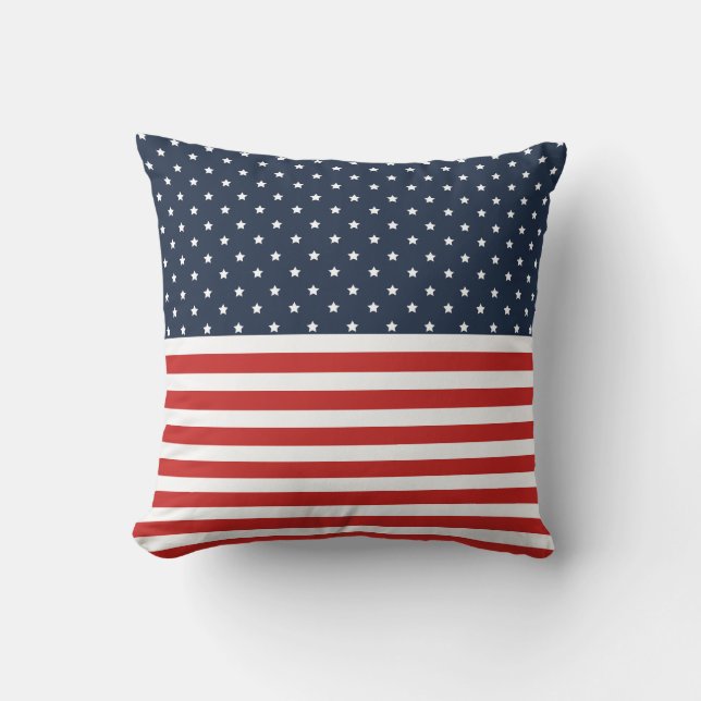 Americana Red White and Blue American Flag Throw Pillow (Front)