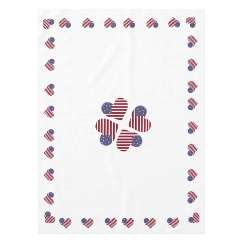 Americana Red White and Blue Heart Flag Tablecloth