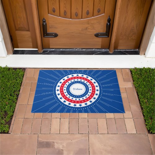 Americana Red White and Blue Stars Welcome Doormat
