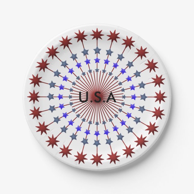 Americana, Red White and Blue with Stars Paper Plates (Front)