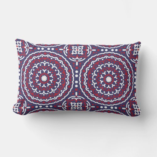 Americana Red White Blue Fourth of July Boho  Lumbar Pillow