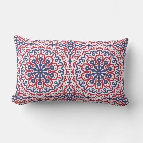 Americana Red White Blue Fourth of July Boho  Lumbar Pillow