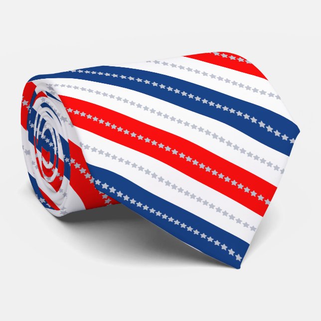 Americana Red White Blue Stars & Stripes Neck Tie (Rolled)