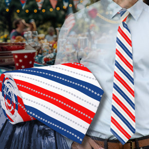 Americana Red White Blue Stars & Stripes Neck Tie