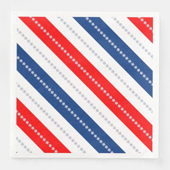 Americana Red White Blue Stars & Stripes Paper Dinner Napkins (Front)